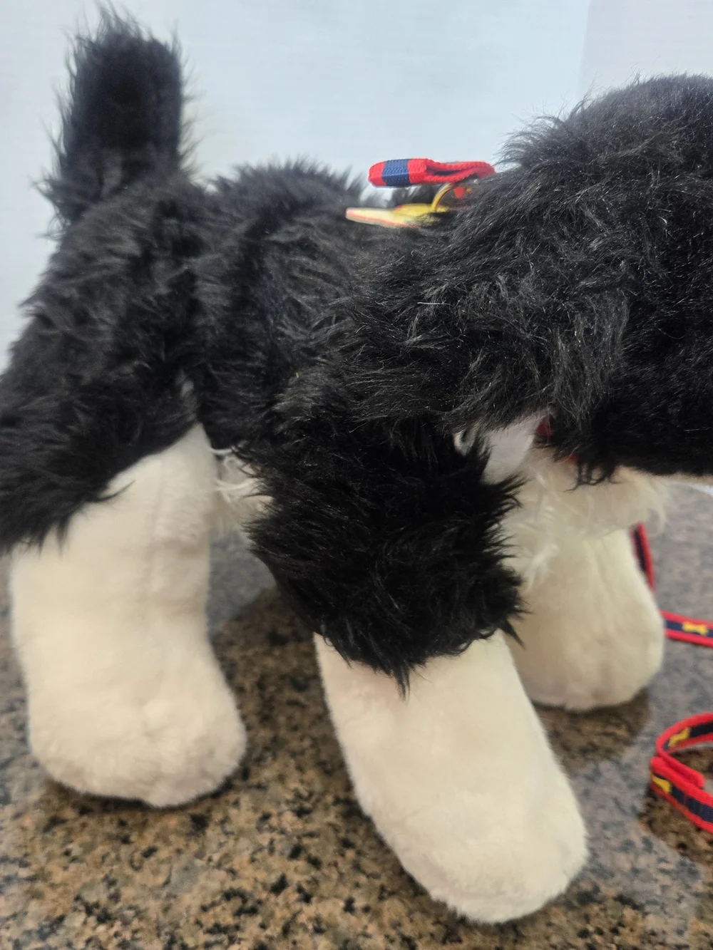 Build A Bear Workshop Black & White Plush Dog Toy with Red Patterned Leash